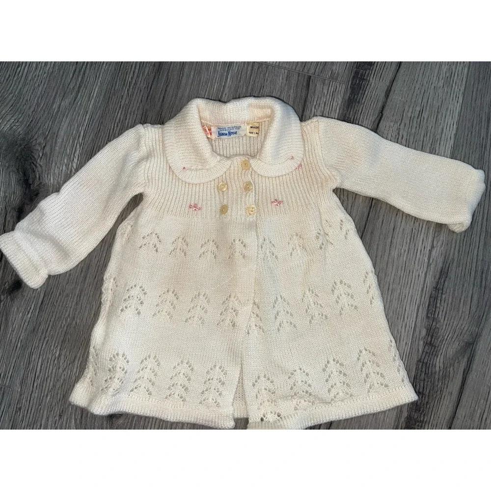 Vintage Neiman Marcus Made In Spain Knit/crochet Baby Dress, Sweater & Bonnet‎